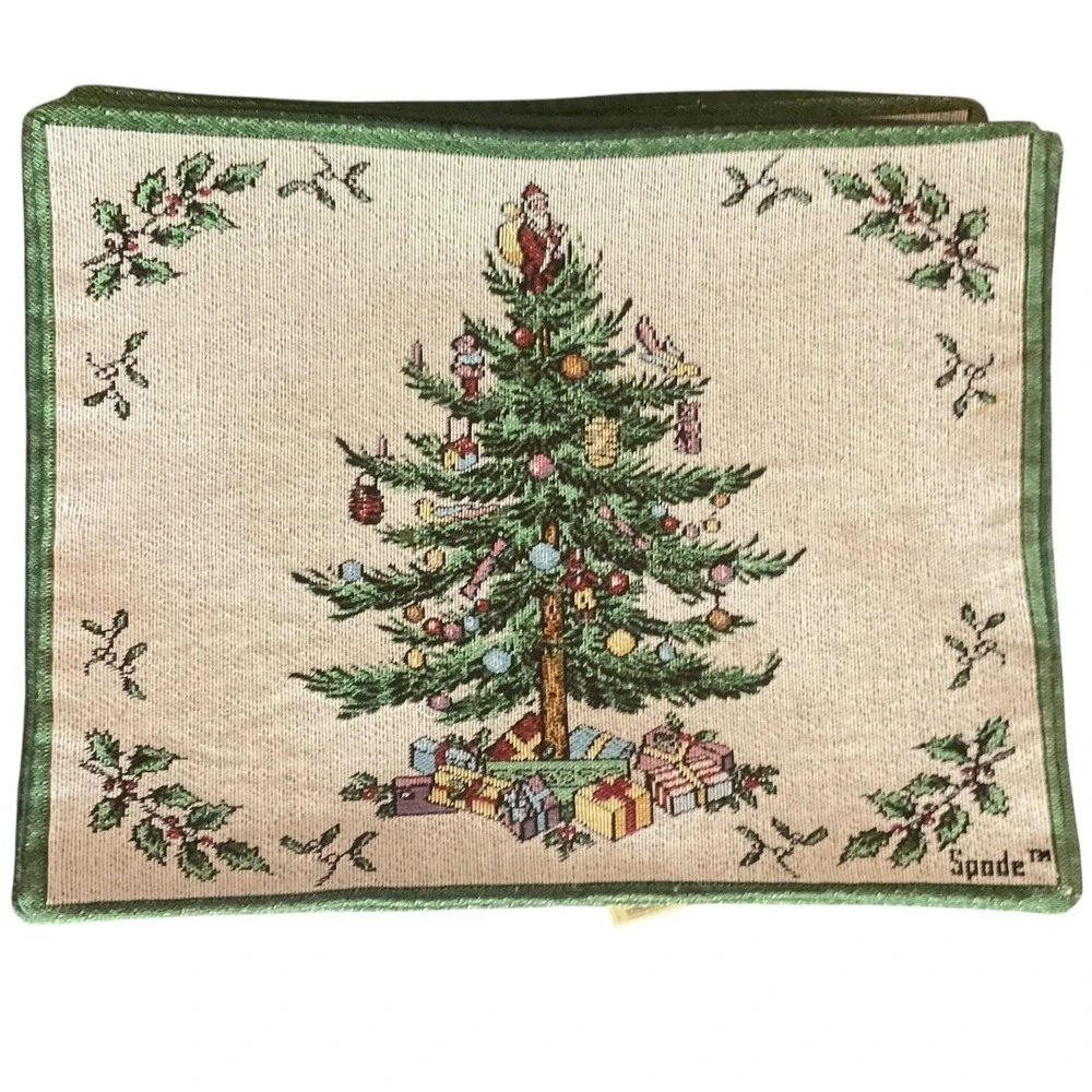 Spode Christmas Tree Tapestry Placemats Scene Weaver Made in USA Set of 4 Green